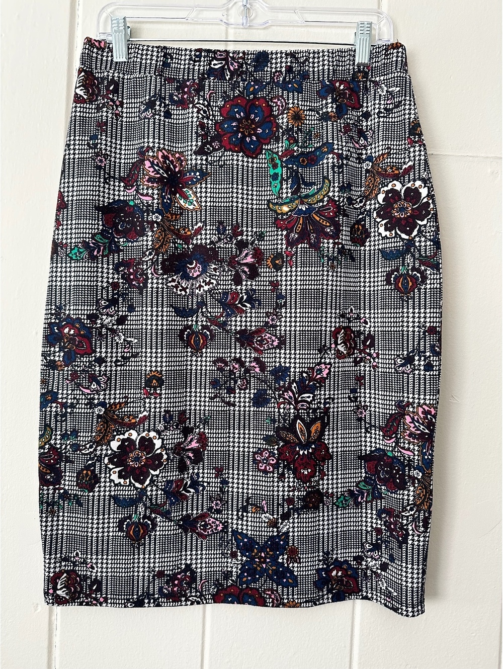Melissa Paige Plaid Floral Bodycon Houndstooth Pencil Skirt Size Medium